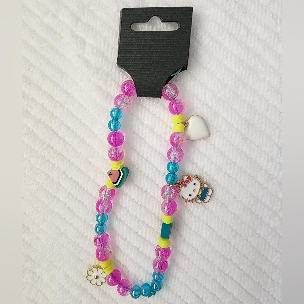Pink and Blue Hello Kitty Beaded Phone Charm with Charms